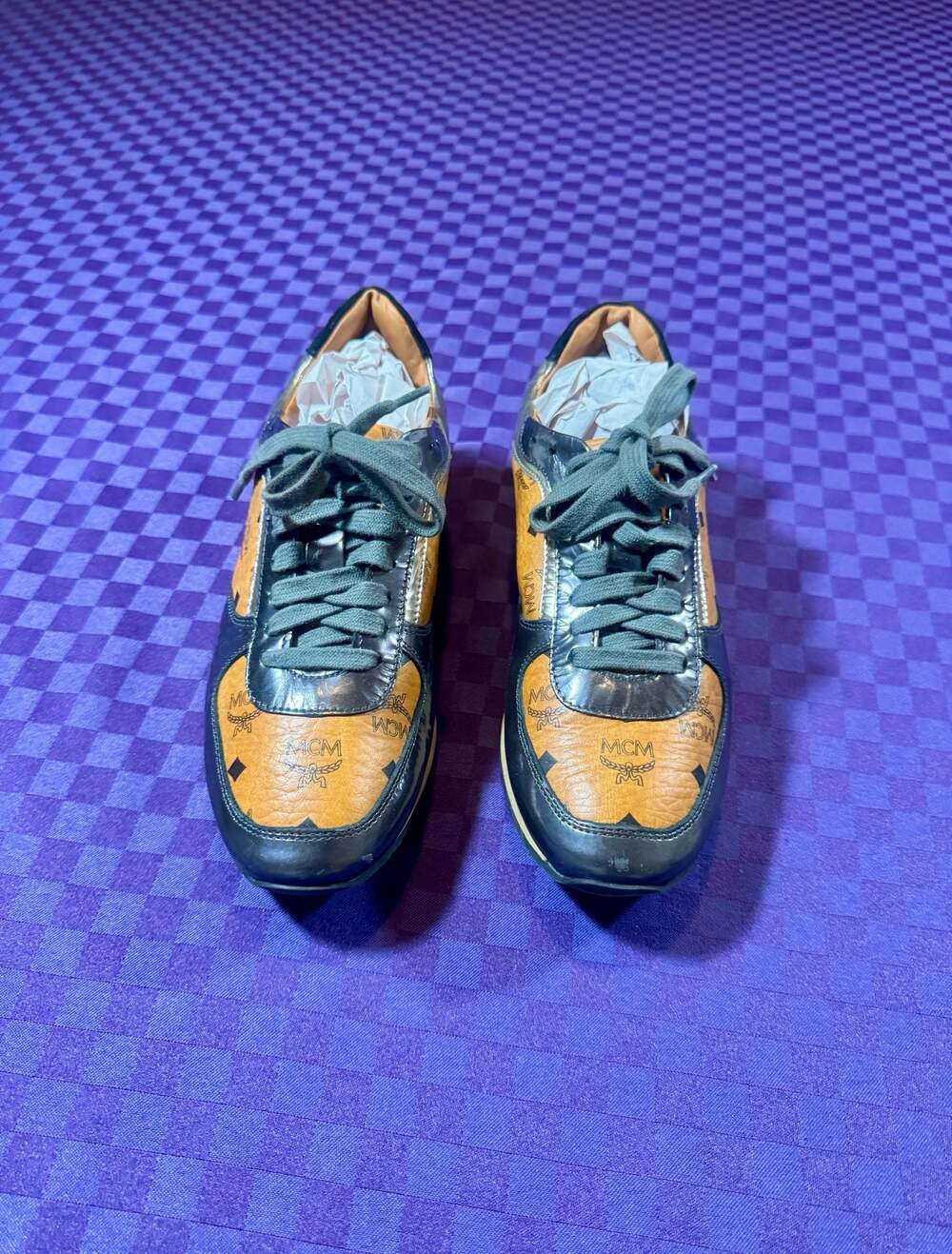 MCM Terrain Low-Top Sneakers in Cognac Visetos Monogram